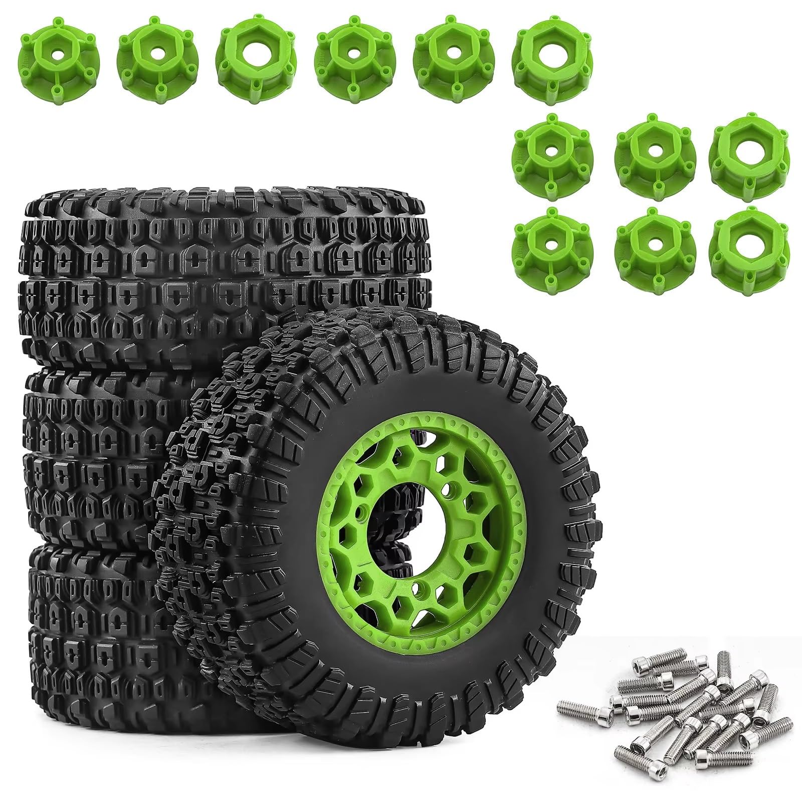 Pneumatici Delle Ruote Modifica Parti Per Arrma Per Senton 1/10 Accessori | RC Car Ruote Pneumatici Short Course Gomma Durevole Opzioni Esagonali Multiple Montaggio Semplice(Green)