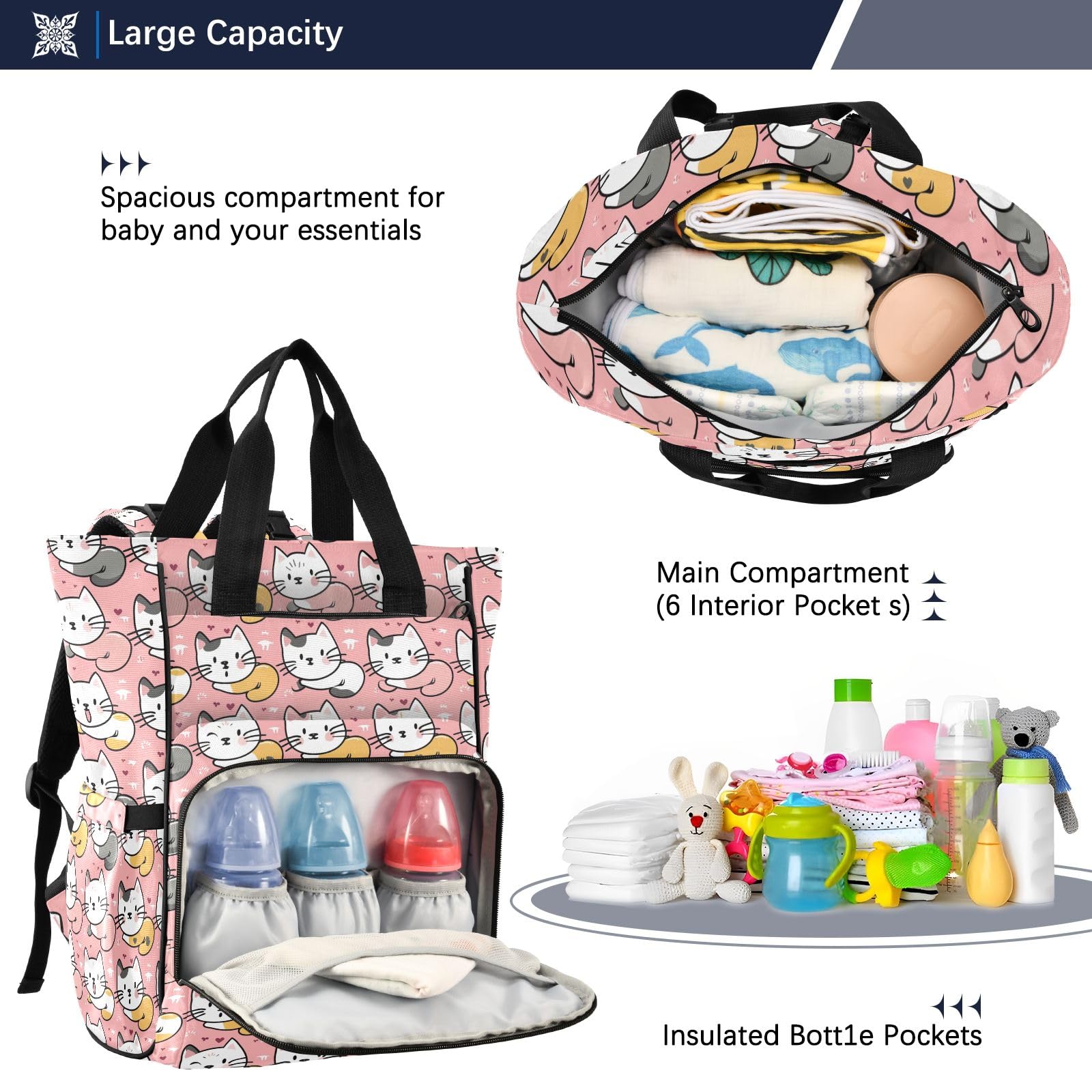 Mnsruu Adorabile borsa per pannolini per bambini, zaino grande, impermeabile, da viaggio, per mamme e papà