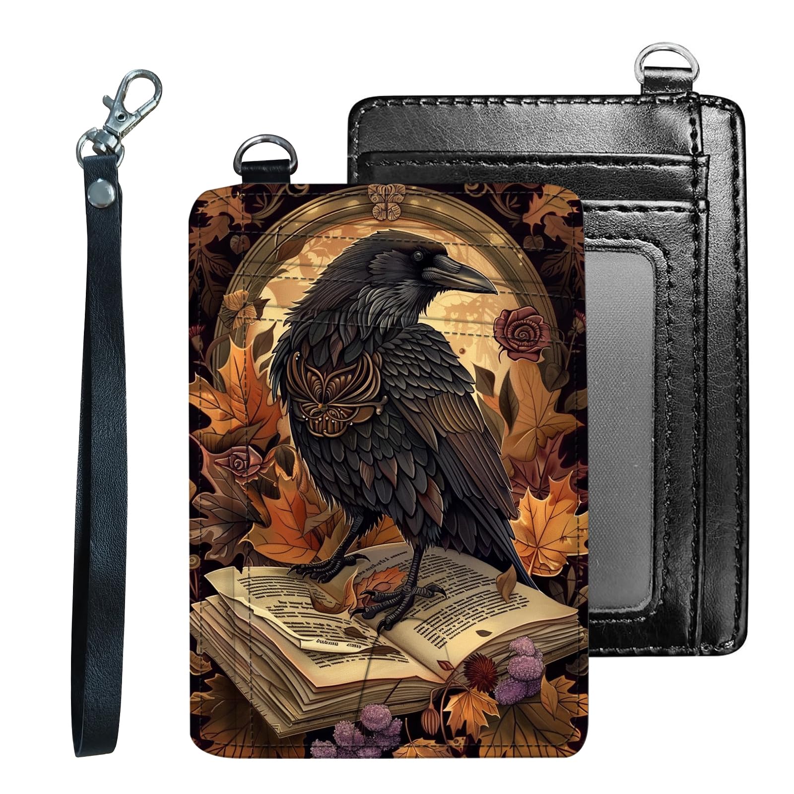 Tudguiloae Credit Holder Slim Wallet, PU Leather RFID Blocking, Women & Men Front Pocket Crow Book Small Card Holder, Credit Card Wallet with Wristlet