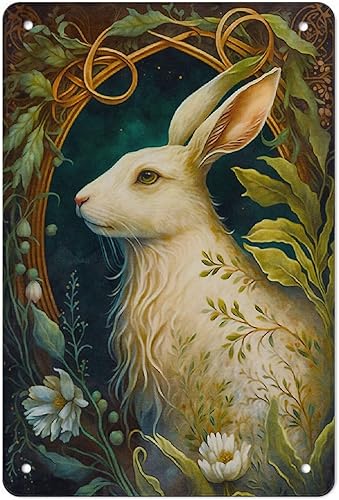 AMOGHASIDDHI Cartel de metal con diseño de conejo blanco, póster de metal vintage de aluminio, 8 x 12 pulgadas, letrero de pintura impresa,