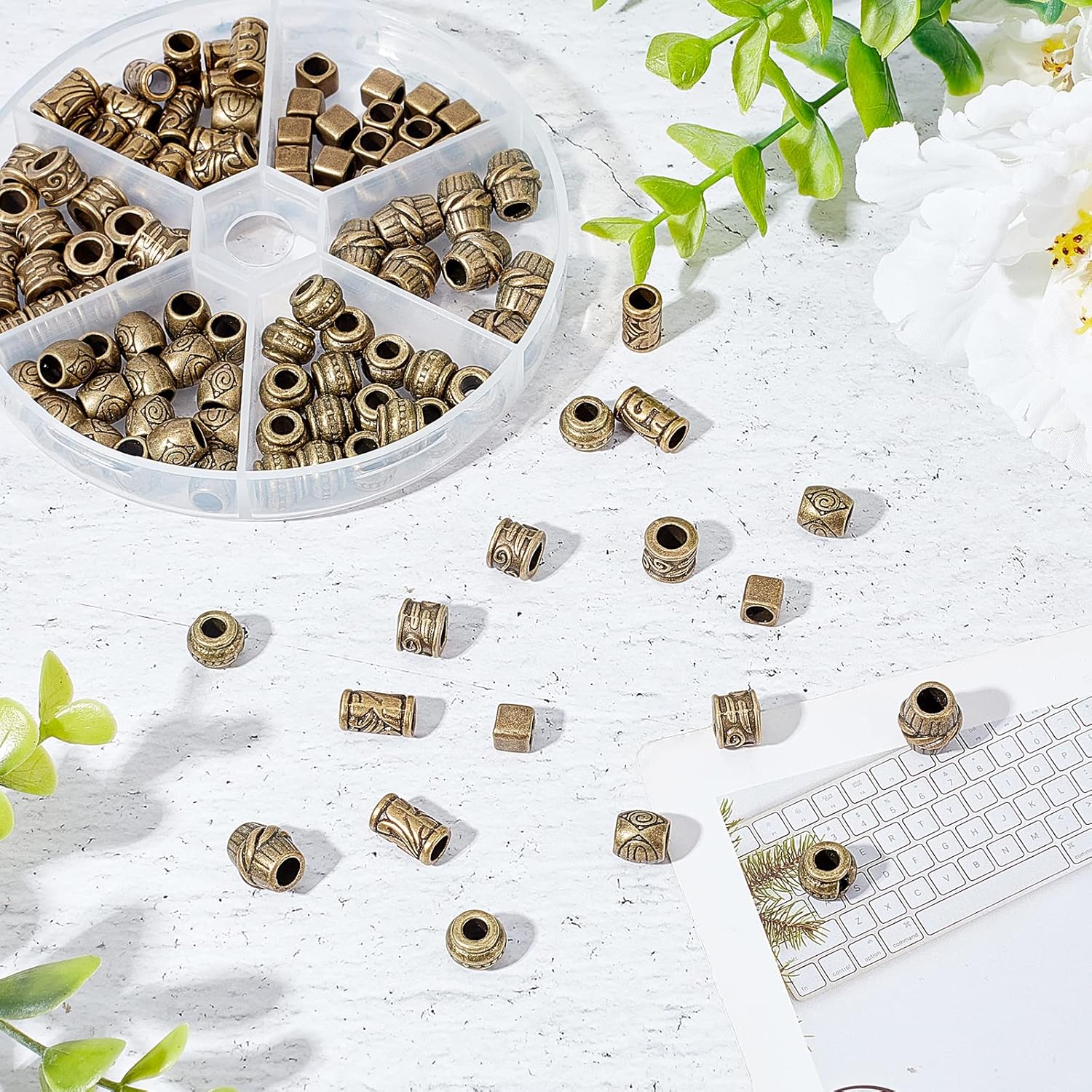 NBEADS 110 Pcs Beads for Hair, 6 Styles African & Tibetan Style Spacer Beads, Antique Bronze Alloy, Hole: 45.5mm - Image 4