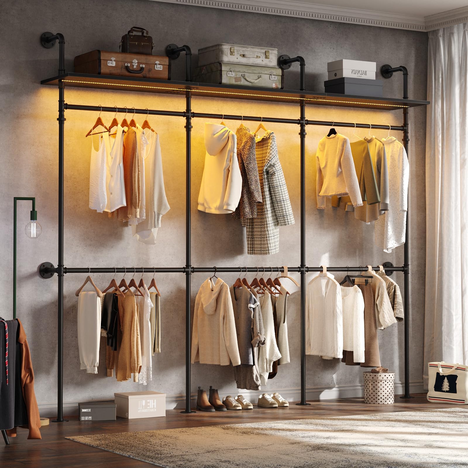 Amazon.com: Lyromix 9.85FT Industrial Pipe Clothing Rack, L Shaped Wall ...