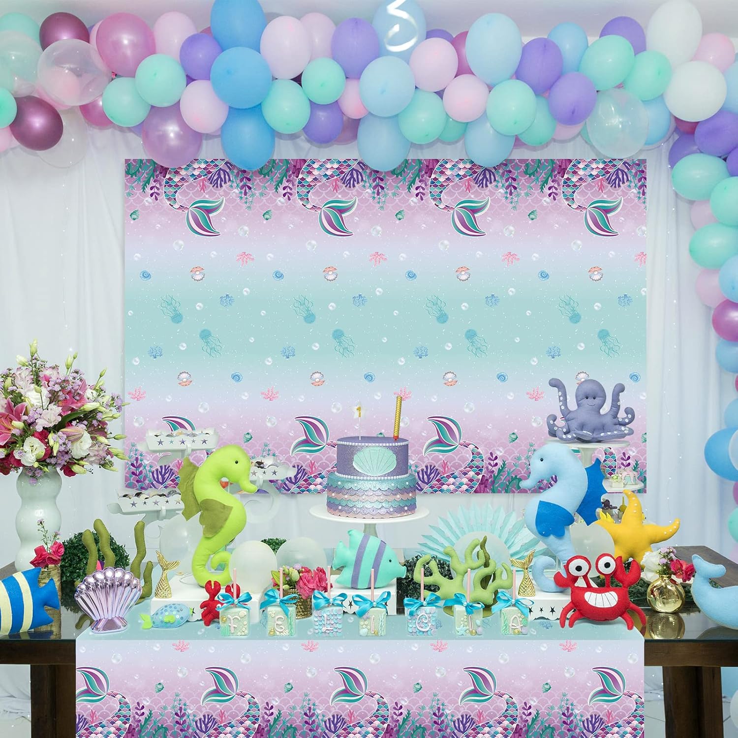 3 Pieces Mermaids Tablecloth, Sea Theme Party Table Covers Disposable Printed Plastic Waterproof Washable Table Cloth Supplies for Kids Girls Birthday Baby Shower Party Decoration, 54 x 108 Inch : Toys & Games