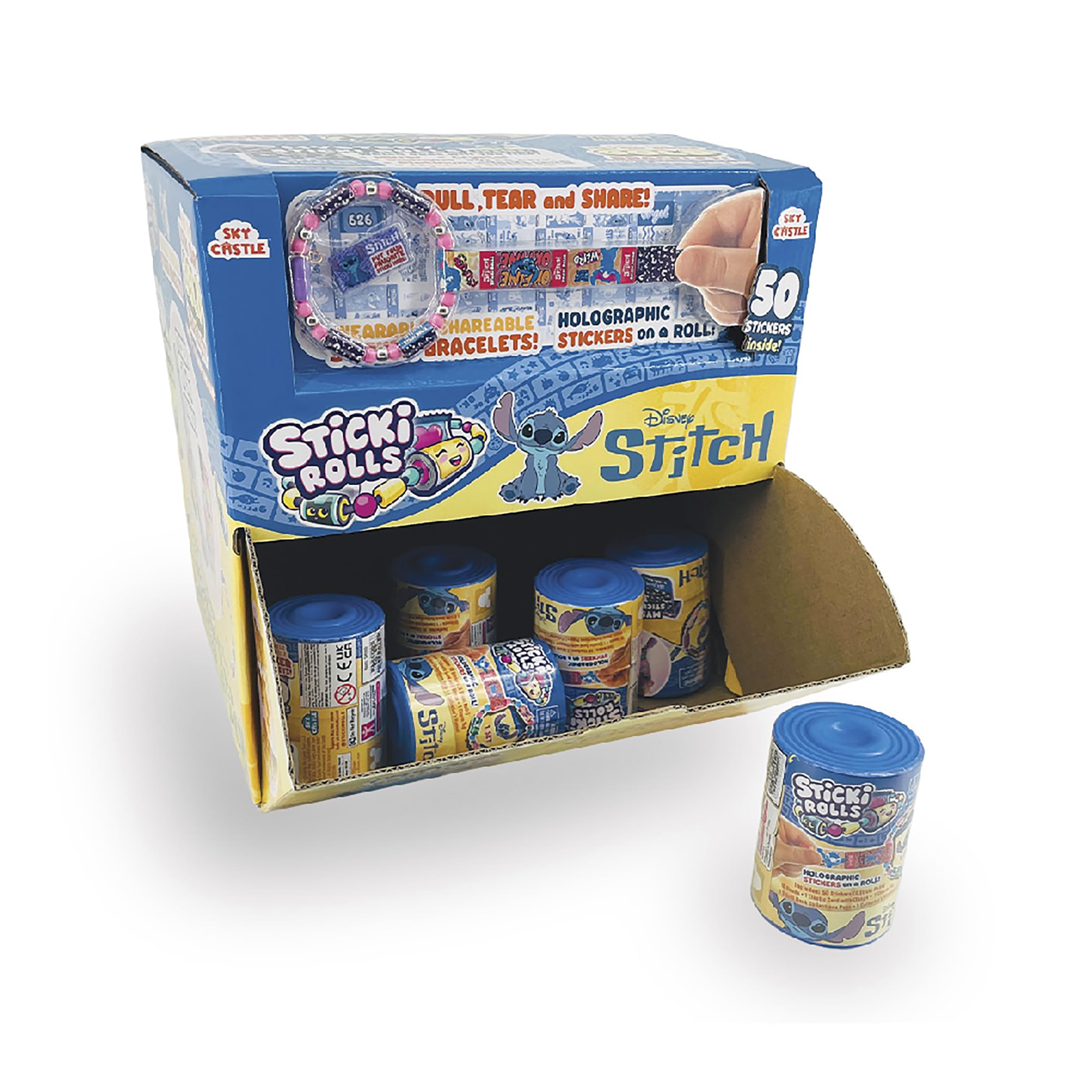 Sticki Rolls Stitch Capsule, Wearable Sticker Jewellery, Collectable Toys, Disney Stitch, Styles May Vary, One Supplied at Random, Blue