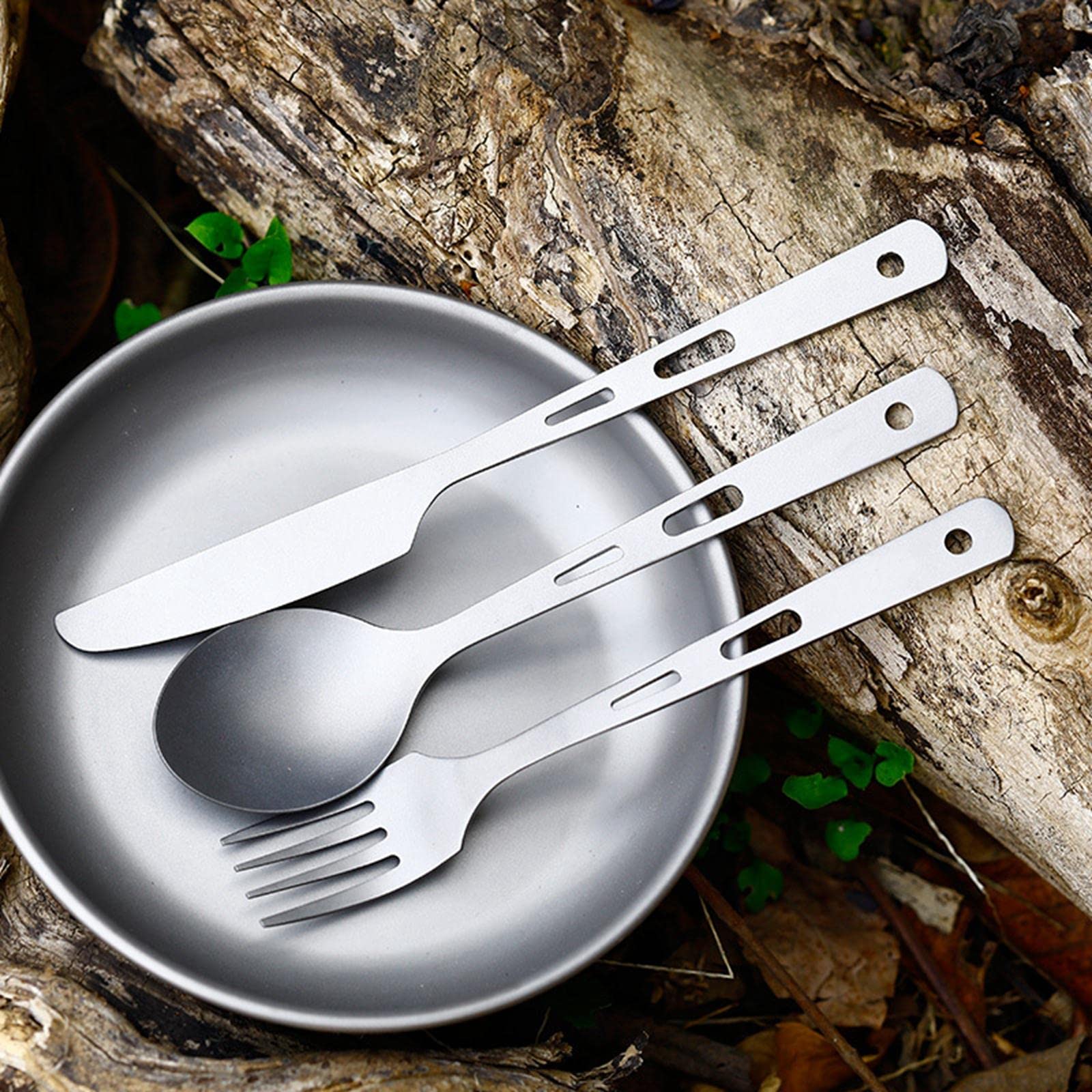 Juego de cubiertos portátiles de camping con mosquetón para viajes, senderismo, cena