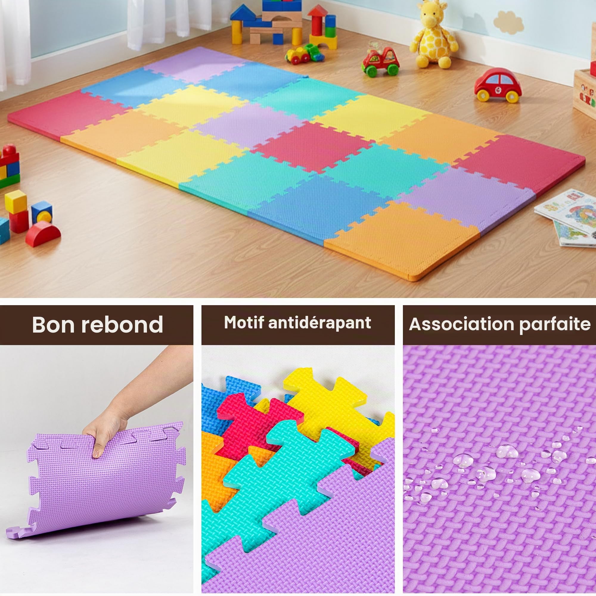 1 'x 1' (30cm x 30cm) Tapis de Sol imbriqués | Tapis en Mousse Douce | Tapis de Jeu | Tapis de Gymnastique (12/18 Pièces）