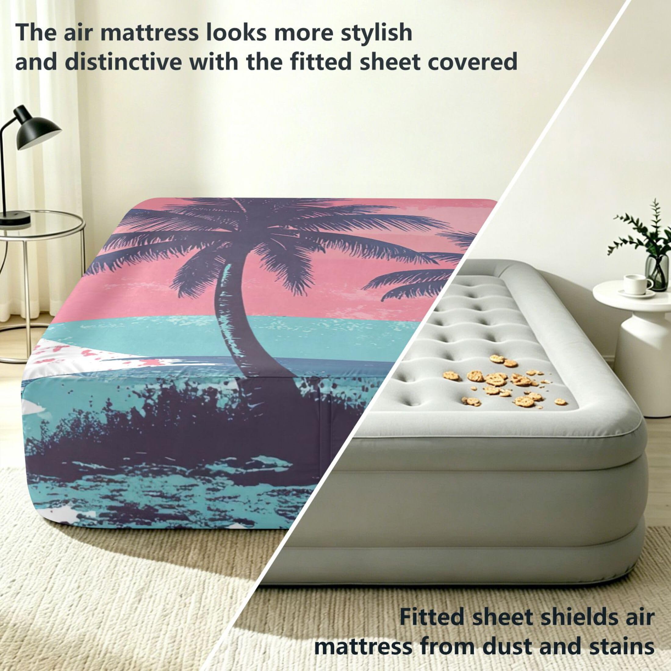 Palm Trees - Sábana bajera ajustable individual para colchón de aire, bolsillo extra profundo de 24 pulgadas, funda suave y transpirable con apertura de válvula de cremallera para cama de