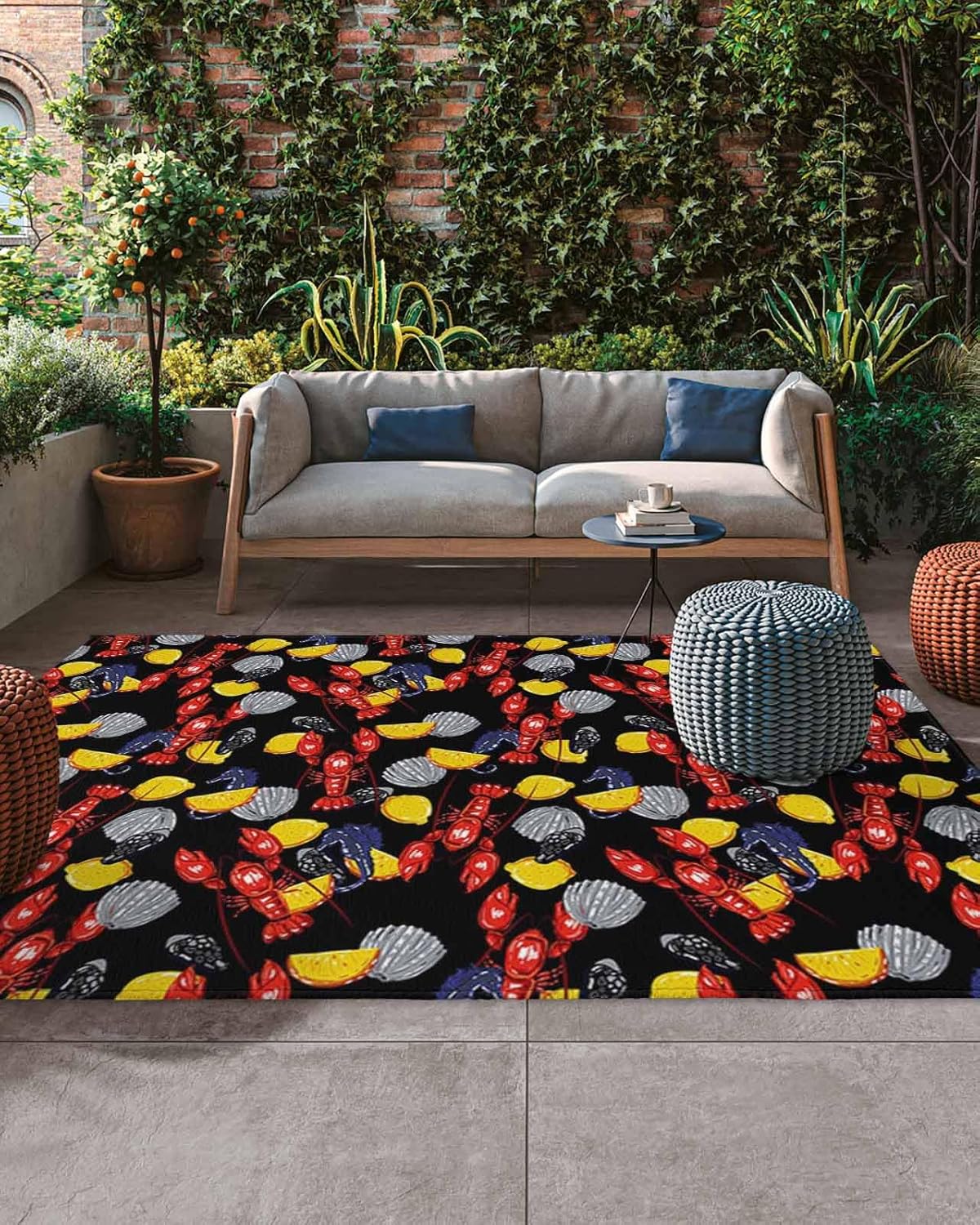 Amazon.com: Outdoor Rug Lemon Retro Lobster Patio Porch Rug Mat Black ...