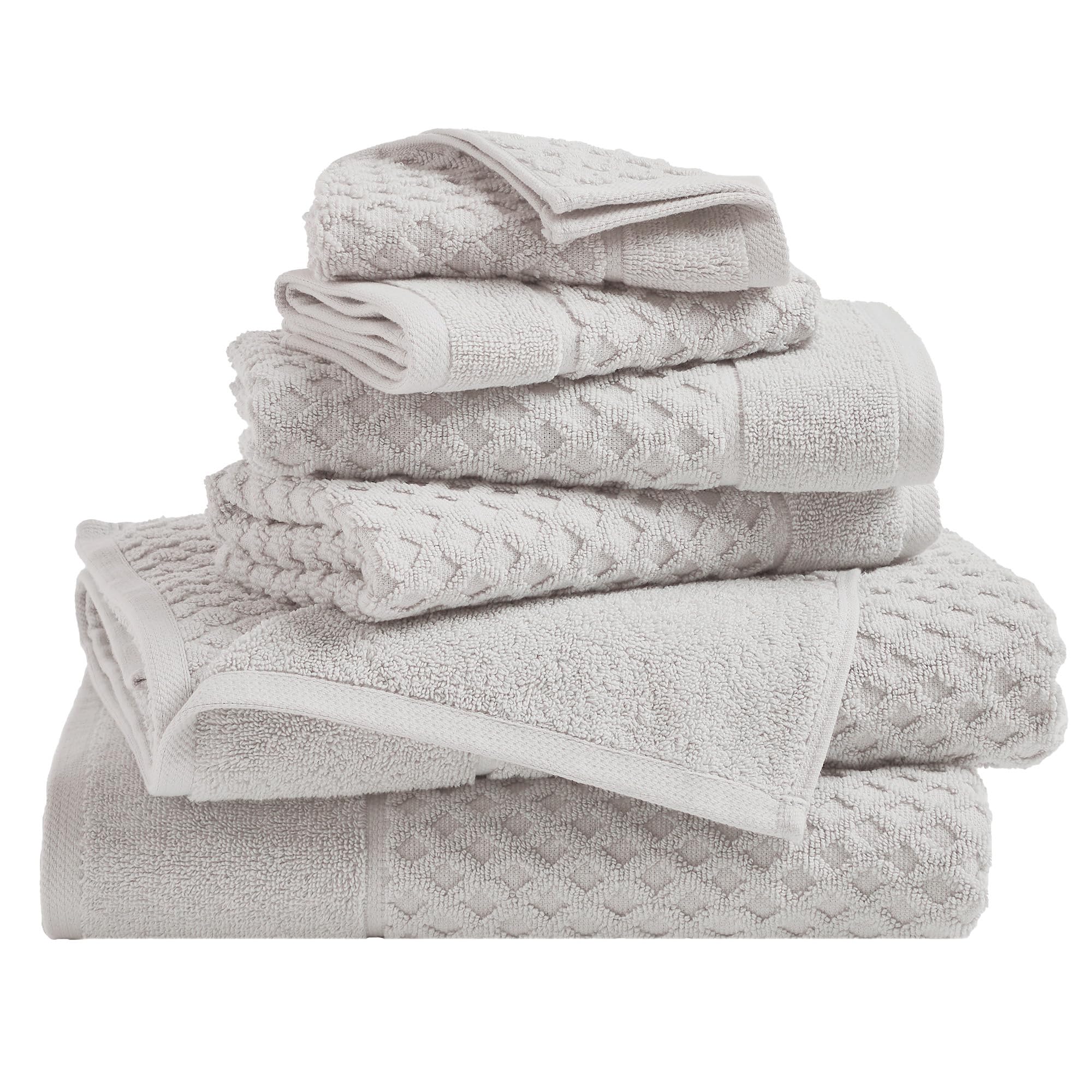 Great Bay Home Bath Towels - 100% Cotton 6 Piece Towel Set - Diamond Waffle Weave - Absorbent, Durable, Quick-Dry Towels for Bathroom (Light Grey)