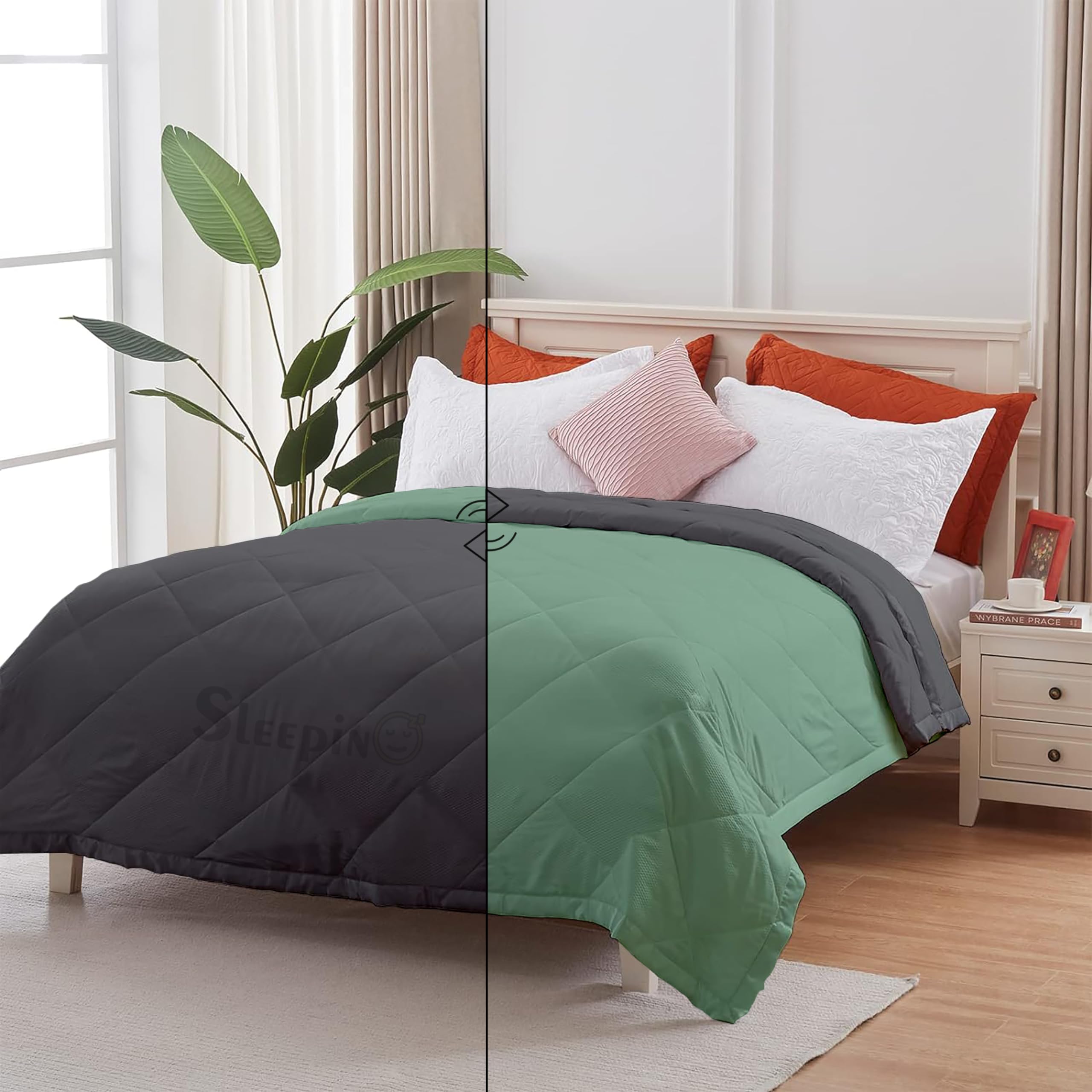 Machine Washable AC Double Bed Comforter 90x100 Inch | 150-GSM Reversible Comforter | Breathable Dohar/Rajai/Duvet/Quilt/Blanket, (Double Bed-SageDark Gey)-image-25