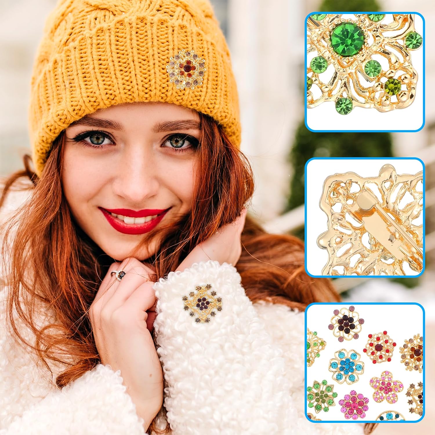 12pcs Brooches and Pins for Women, 1 Inch Rhinestone Flower Brooch, Vintage Brooches Set for Crafts and Fashion