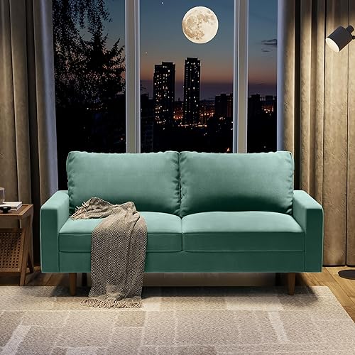 Miniatura 4 de Sofá cómodo de terciopelo de 70 pulgadas con asientos extra profundos, moderno sofá de 3 asientos de mediados de siglo, asiento de amor esponjoso