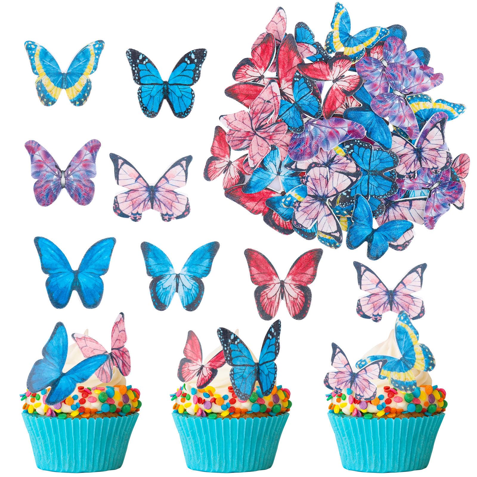ALLAVA 40 Edible Cake Decorations Butterfly,Colorful Butterfly Cake Toppers