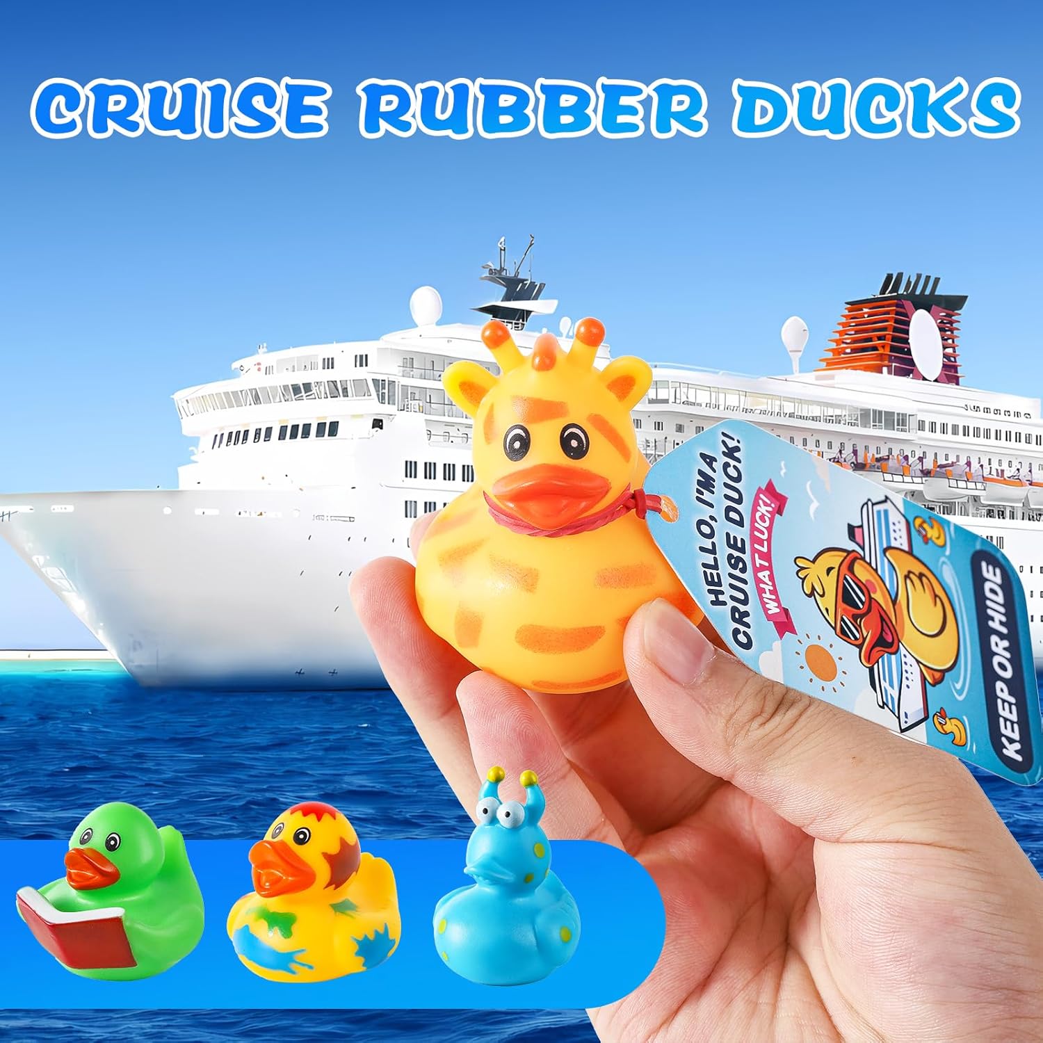 180 Pcs Cruise Rubber Ducks Kits Include 60 Cruise Ducks with 60 Cruising Duck Tags 60 Rubber Bands and 1 Ducks Bag, Bulk Ducks for Cruise Ships Hiding Carnival Ducking Easter Basket Stuffers