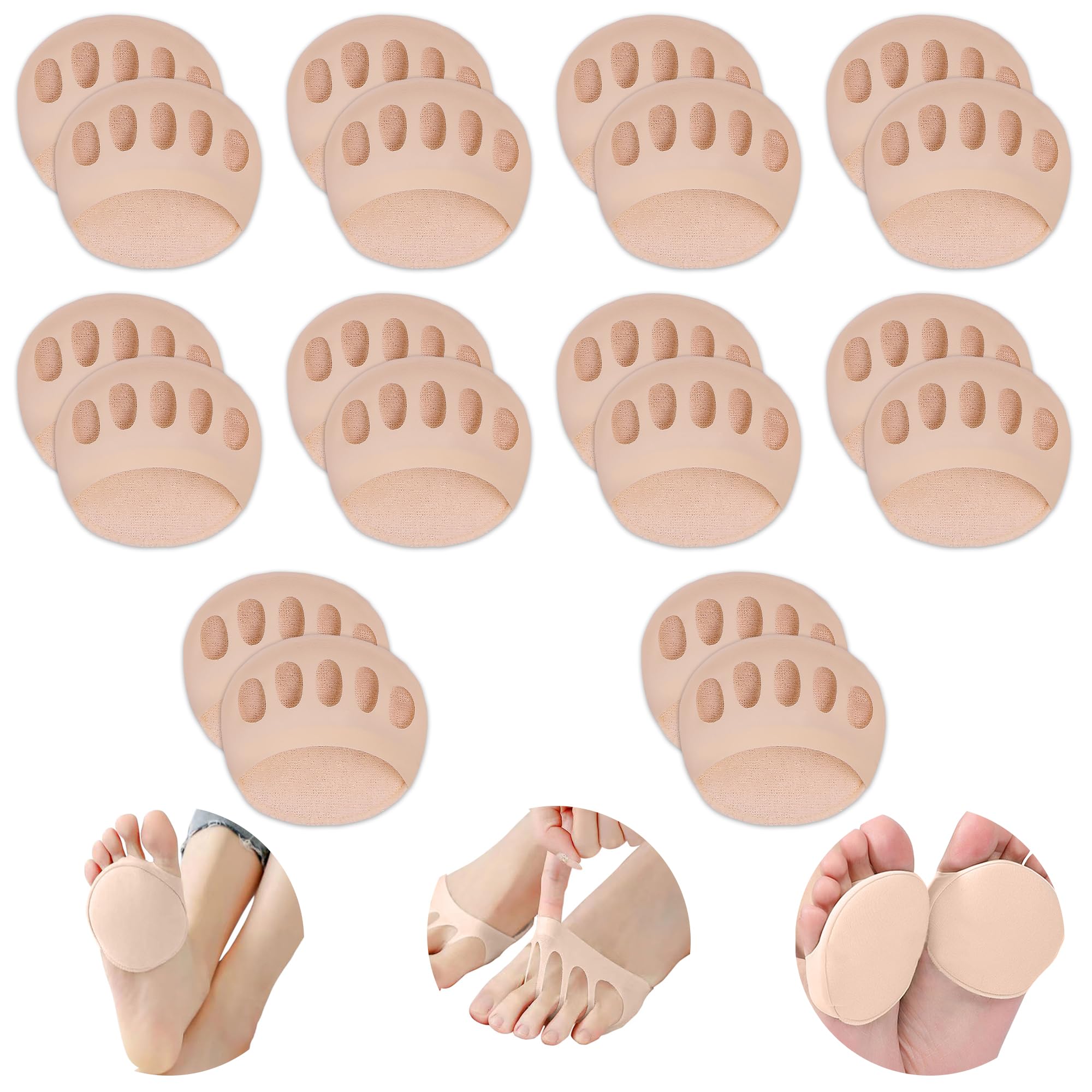 SooGree Ball of Foot Cushions Honeycomb Fabric Metatarsal Pads Invisible Socks Pads for Women and Men Reusable Forefoot Pads (10 Pairs-Beige)
