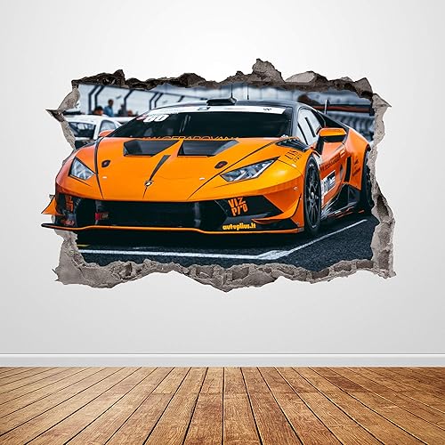 Calcomanía de pared de coche de carreras, diseño 3D de Lamborghini, póster artístico para decoración de habitación de niños, regalo UP147 (50