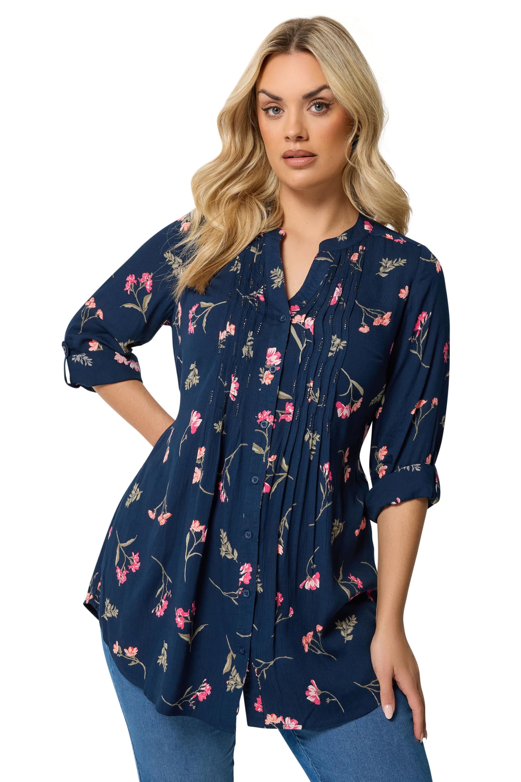 Yours Women's Dark Navy Sequin Floral Pintuck Blouse In Size 18