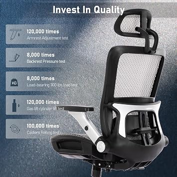 COLAMY Ergonomic Mesh Office Chair with Footrest - High Back Computer Desk Chair with Headrest, 4D Flip-up Armrests, Adjustable Tilt Lock, and Lumbar Support for Ultimate Comfort, Black (Grey)