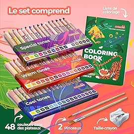 Colozoo Gecko 3-in-1 Kids\' Pencil Set | 48 Coloring Pencils with 2 Brushes, Sharpener, and Book for Ages 3 and Up | Ideal for Drawing, Pencil-Crayons, and Sets for Children