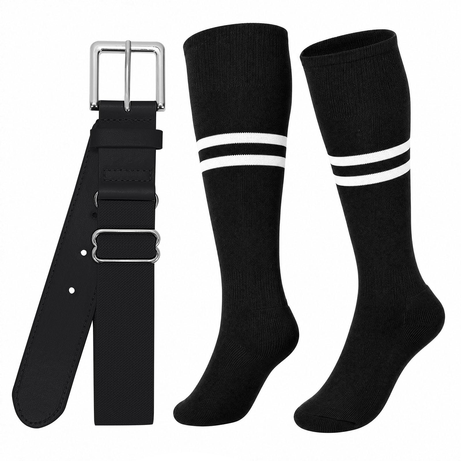 XZQTIVE Baseball Softball Socks and Belt Combo Set Adjustable Softball Socks and Elastic Belt for Kids Youth Adult