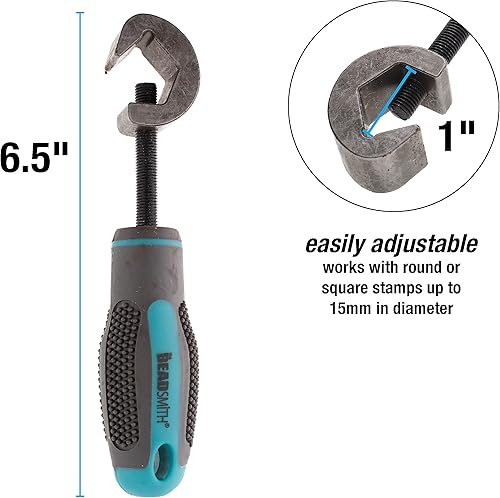Miniatura 4 de The Beadsmith Soporte para sellos de metal, 6 pulgadas, herramienta de estampado de metal, con mango de agarre cómodo texturizado gris y aguamarina,
