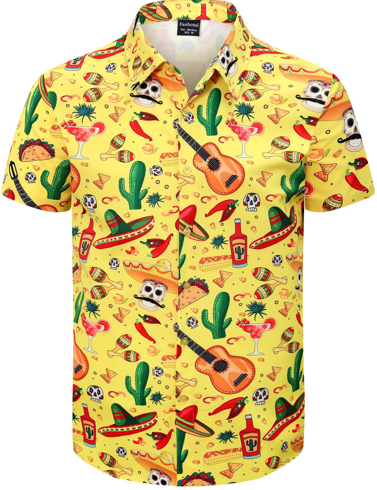 Men's Mexican Cinco de Mayo Novelty Button Down Shirt, S-4XL, Mexican Fiesta, Medium