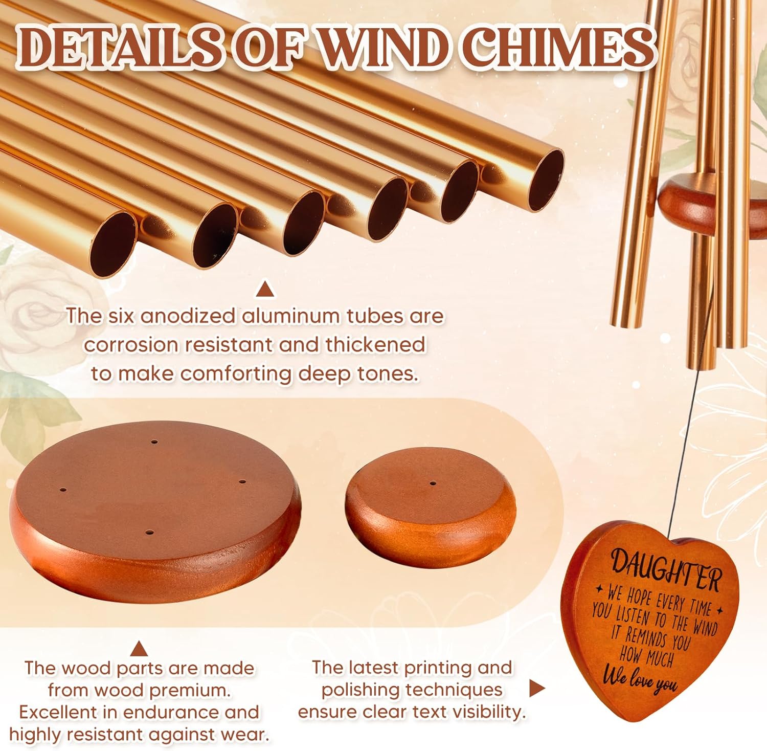 Daughter Gifts from Mom Dad, Daughter Birthday Gift - Wind Chimes, Valentines Day, Graduation, Birthday, Thanksgiving, Wedding Presents for Adult Teen - Image 6