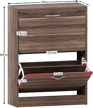Vida Designs Shoe Cabinet, Wooden Shoe Storage Unit with 2 Pull-Down Drawers, Multifunctional Dust-Proof Space-Saving Slim Cupboard for Hallway or Entryway (Walnut)