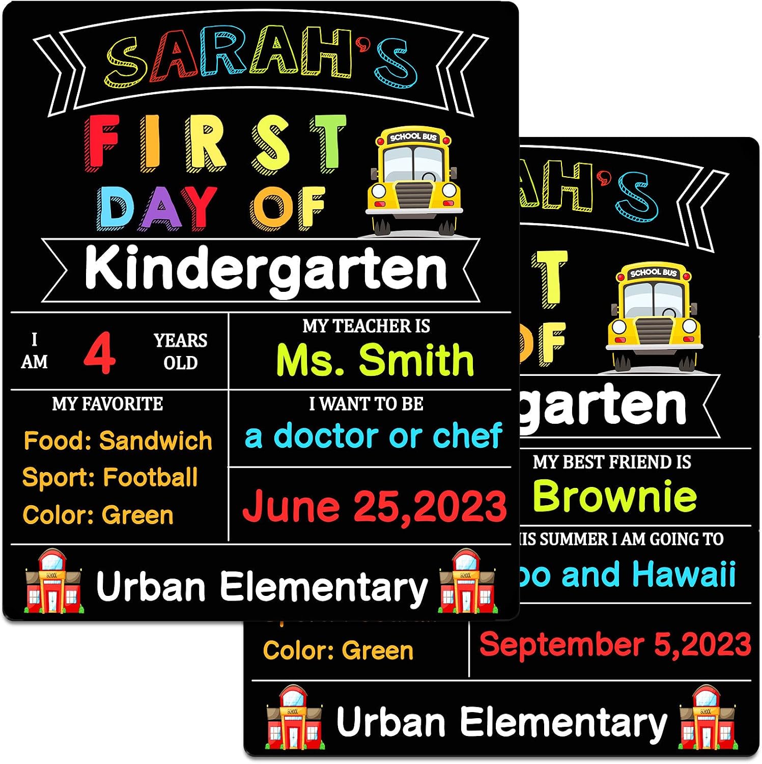 First & Last Day of School Chalkboard, 12 x 10 Inch Double Sided First Day of School Sign for Kids/Girls/Boys, Reusable Wooden Back to School Board Sign, 1st Day of Preschool/Kindergarten Photo Prop
