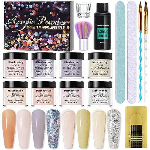 Acrylic Nail Kit - Professional Powder & Liquid Set for Nail Extension - Beginner DIY at Home - 8 Colors (Nude)