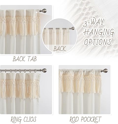 Miniatura 7 de MEETSKY Cortinas bohemias con borlas, cortinas para sala de estar, 84 pulgadas de largo, cortinas traslúcidas con aspecto de lino, cortinas con