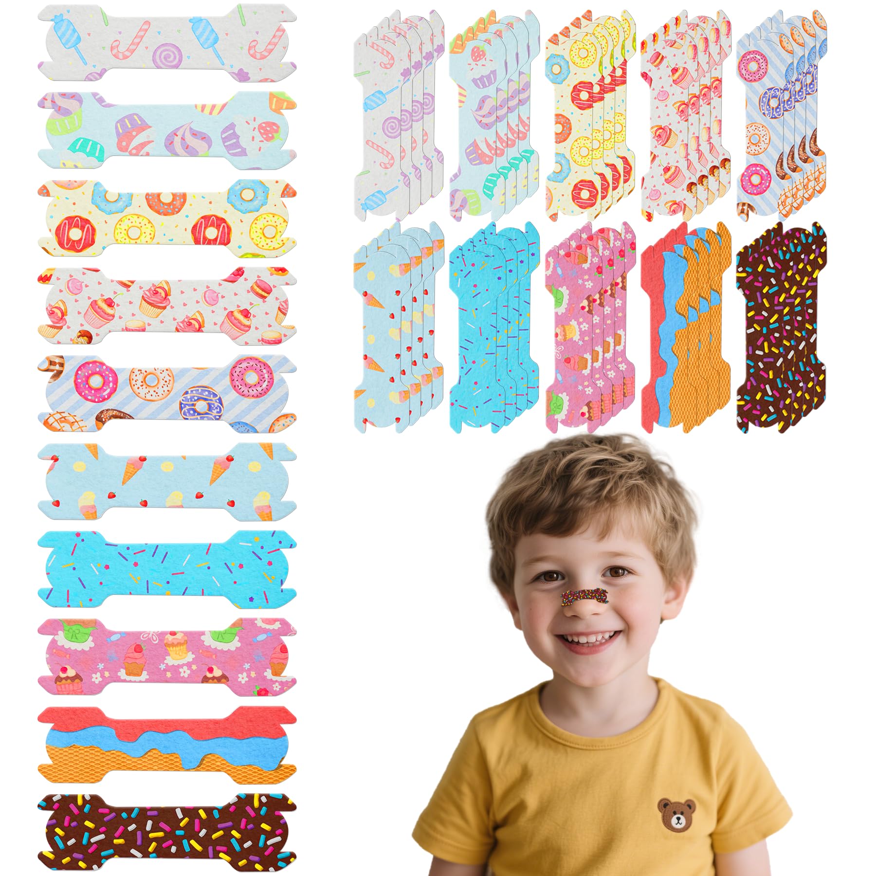 Tiras nasales para niños de 1.73 x 0.55 pulgadas, tamaño pequeño, tiras de nariz para niños, postre para respirar, clips para dorm