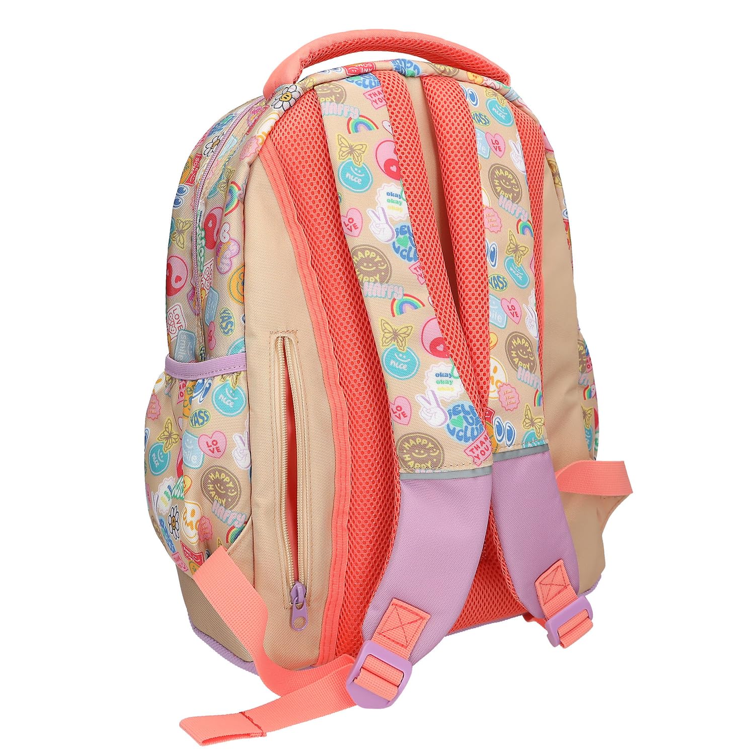 Depesche 13285 TOPModel Girl Power - Schulrucksack in Beige und Lila, mit Model Motiv und bunten Batches, Schultasche mit verstellbaren Trägern