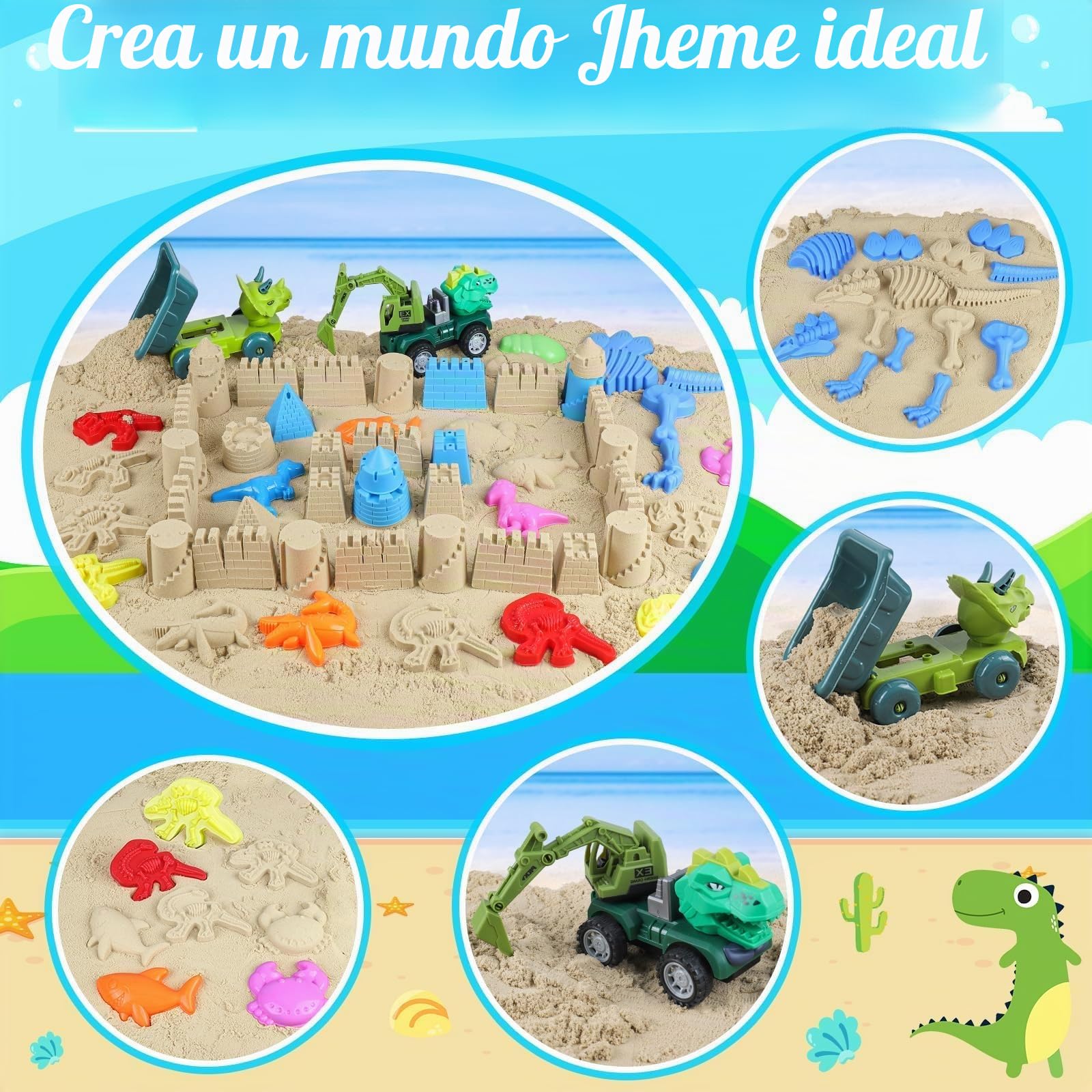 Juego de Juguetes de Playa para Niños,36 Piezas Juguetes de Playa de Dinosaurios para Niños Pequeños (1-8 Años),Juego de Juguetes de Playa de Viaje,Moldes de Animales,Set de Construcción