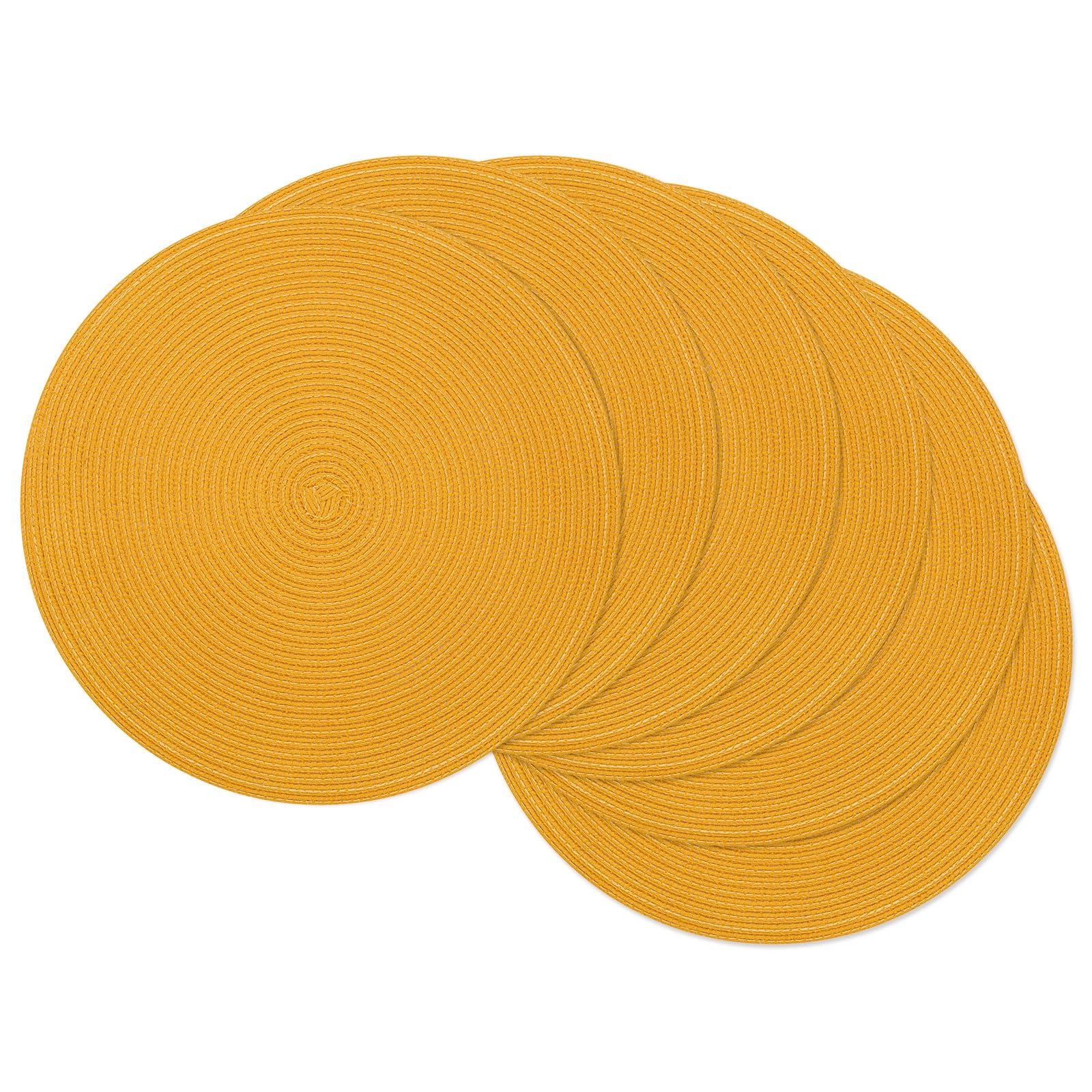 SHACOS 15 inch Round Braided Placemats Set of 6 Non Slip Washable Kitchen Table Place Mats Cotton Polyester Heat Resistant Table Mats for Home Wedding Dinner Party Table Decor, Mustard Yellow