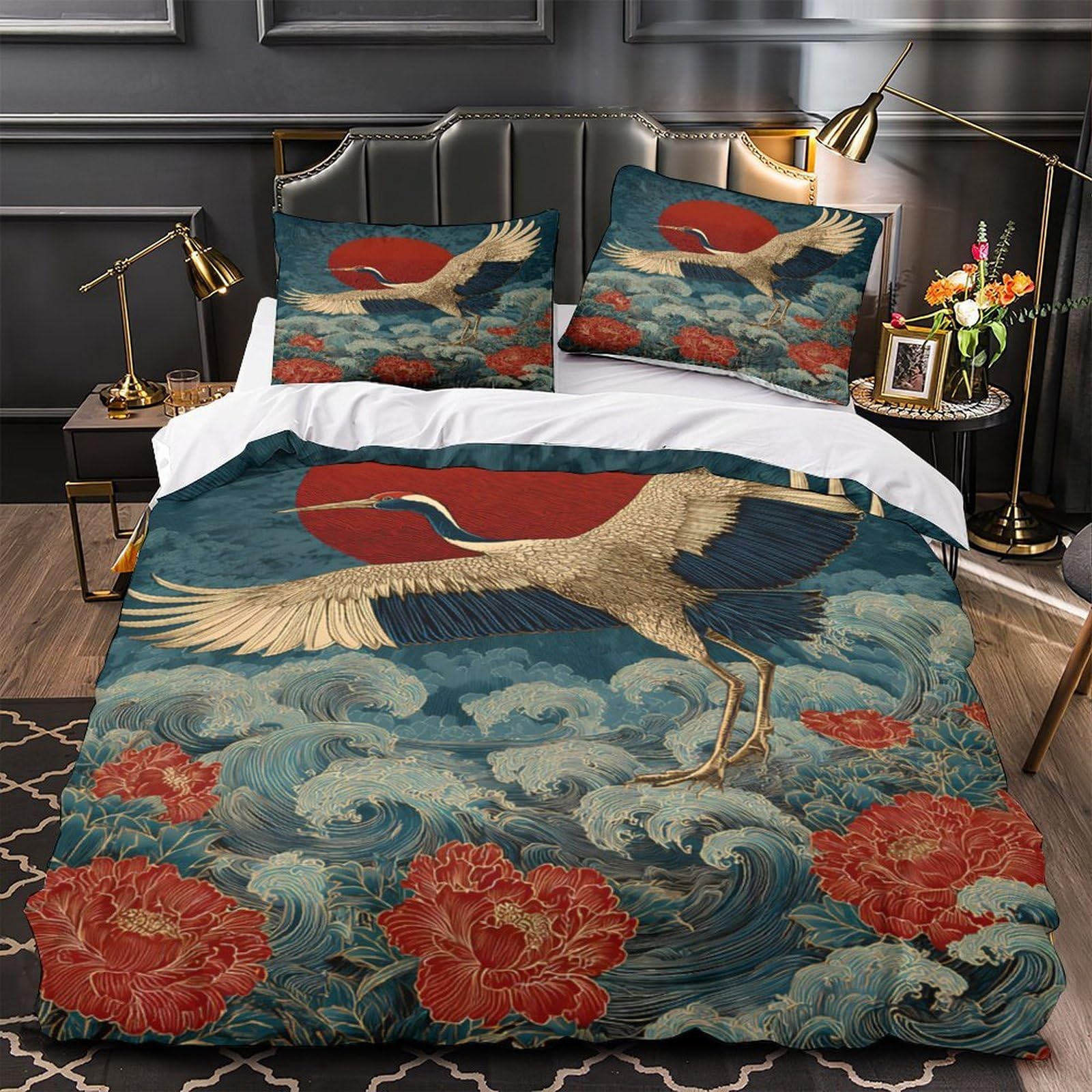 Parure de lit microfibre King 220x240 cm avec housse de couette 3D et fermeture éclair