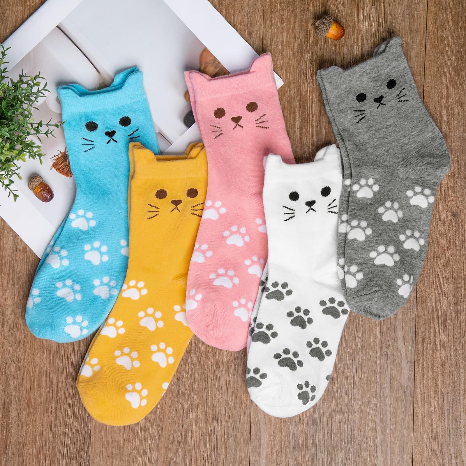 Chalier 5 Pares de Calcetines Divertidos para Mujer, CÓmodos Y Bonitos Calcetines Estampados Estampados Divertidos, Novedosos Calcetines de Gato para Mujeres, Regalos