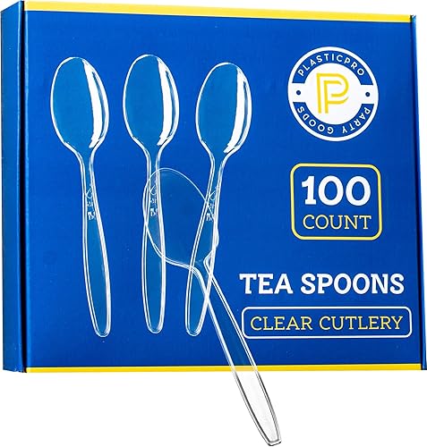Plasticpro Cucharas de té desechables de plástico transparente, pesadas, 100 unidades