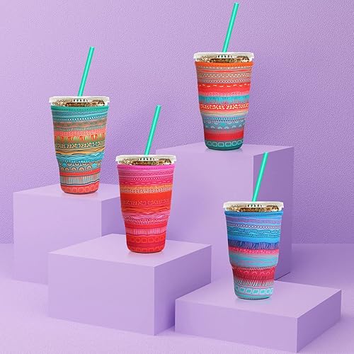 Miniatura 8 de Patelai Funda aislante reutilizable para taza de café, 4 piezas para bebidas frías, bebidas y soporte para la mayoría de los cafés (16-20 onzas,