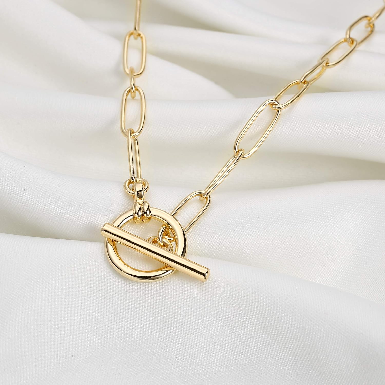 Turandoss Gold Paperclip Chain Necklace for Women, 14K Gold Plated Dainty Paperclip Link Chain Necklace Medallion Evil Eye Star Lightning Heart Butterfly Oval Link Paperclip Chain Necklaces for Women - Image 5