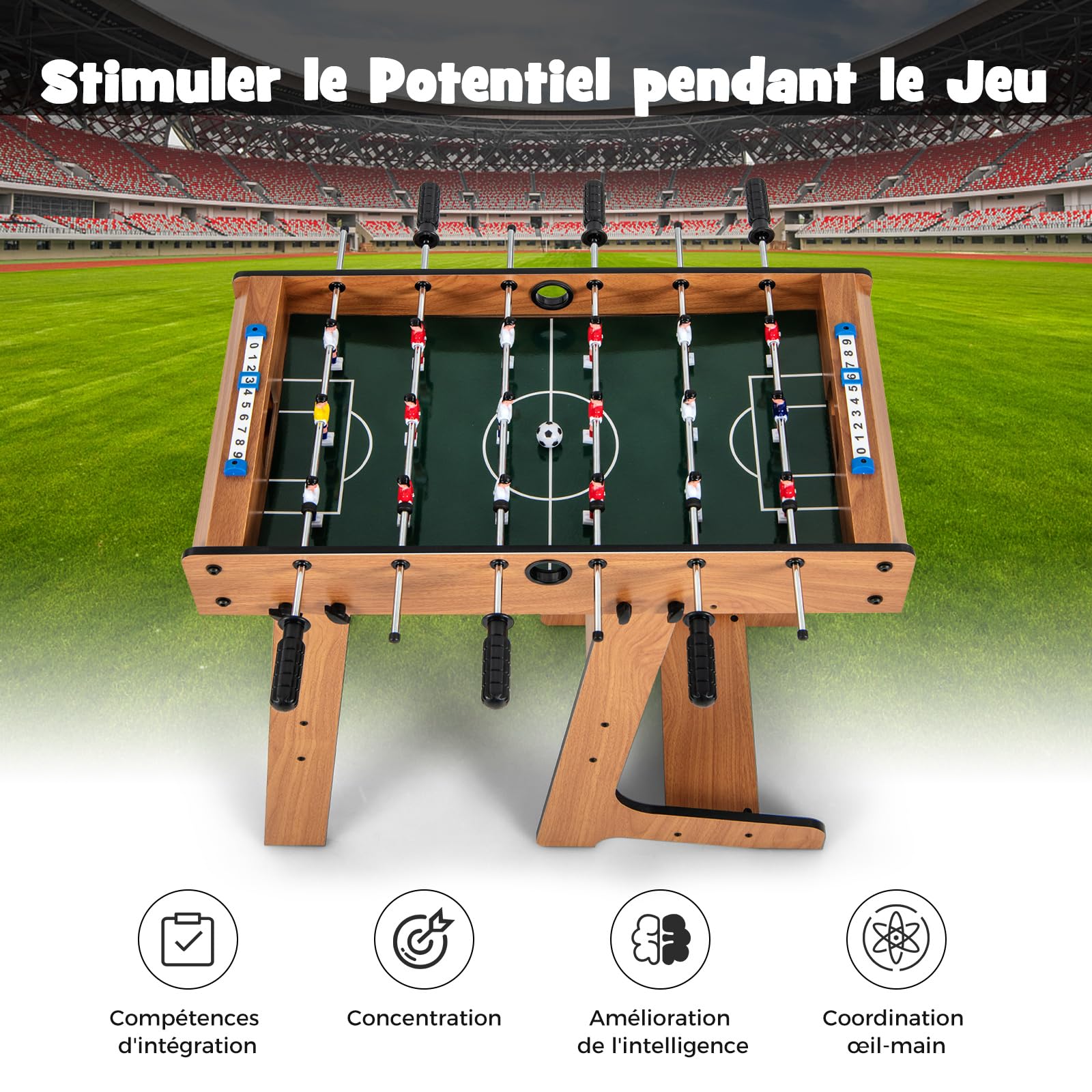 DREAMADE Baby-Foot Pliable, 2-4 Joueurs, 69 x 60 x 71 cm, 2 Balles