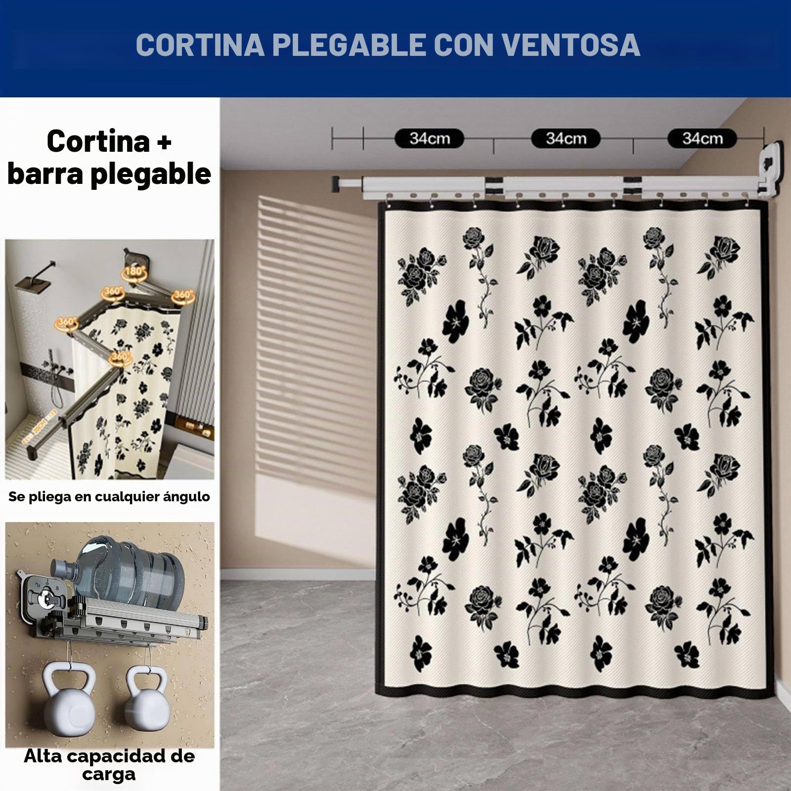Cortina De Ducha Plegable De Pared Con Ventosa, Cortina De Ducha De Lino Ajustable, Barra Extensible Para Baño, Bañera Y Tienda De Ropa,2*F