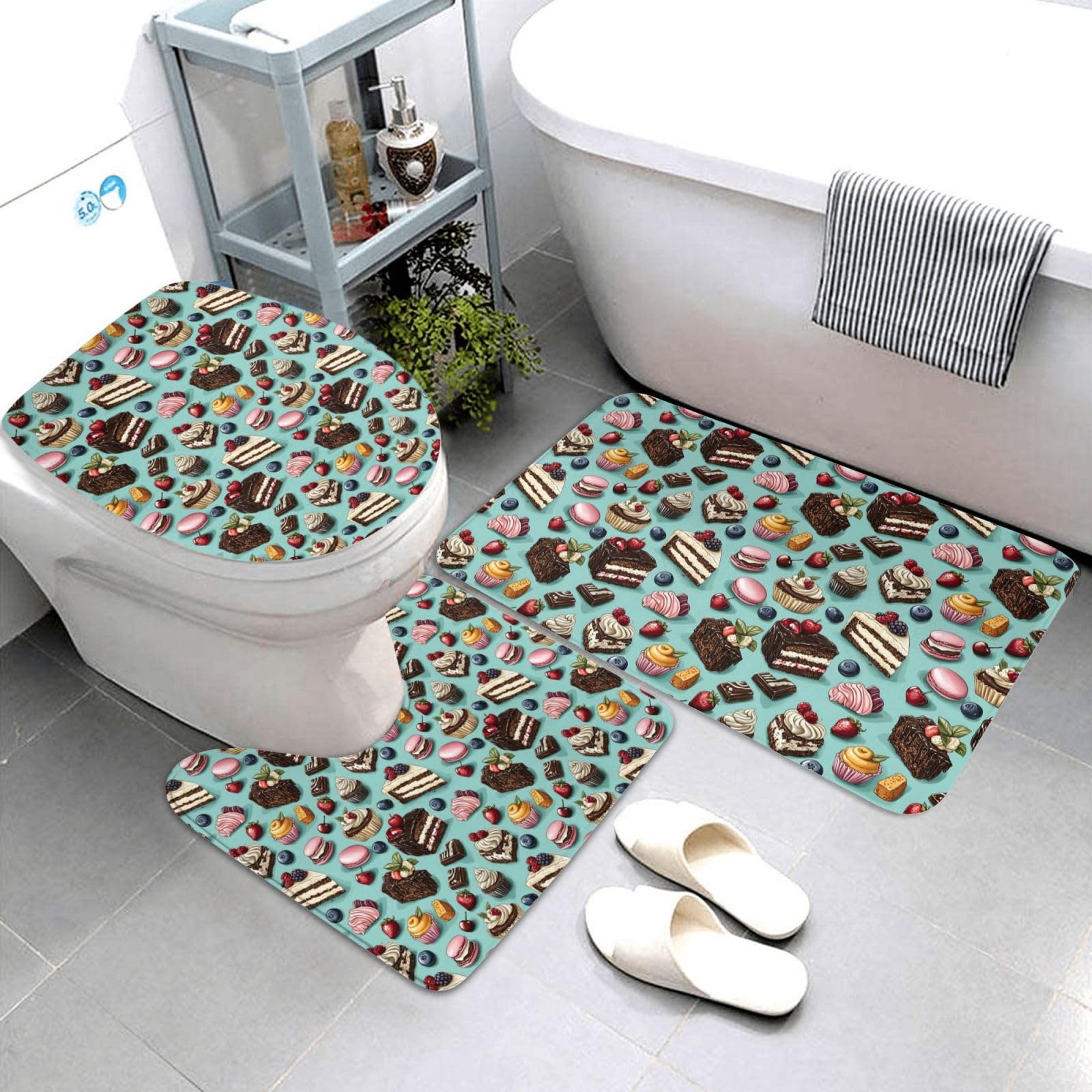 Tapis de salle de bain doux lavable lot de 3 pour éviter les glissades sur sol