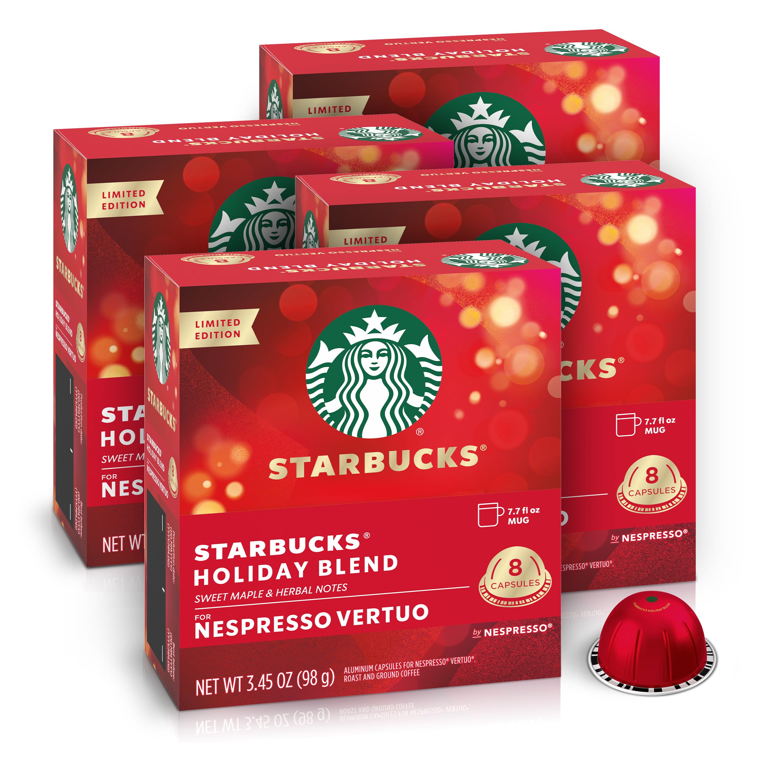 Starbucks by Nespresso Vertuo, Holiday Blend, 32-count Coffee Pods, Brews 7.8 oz.