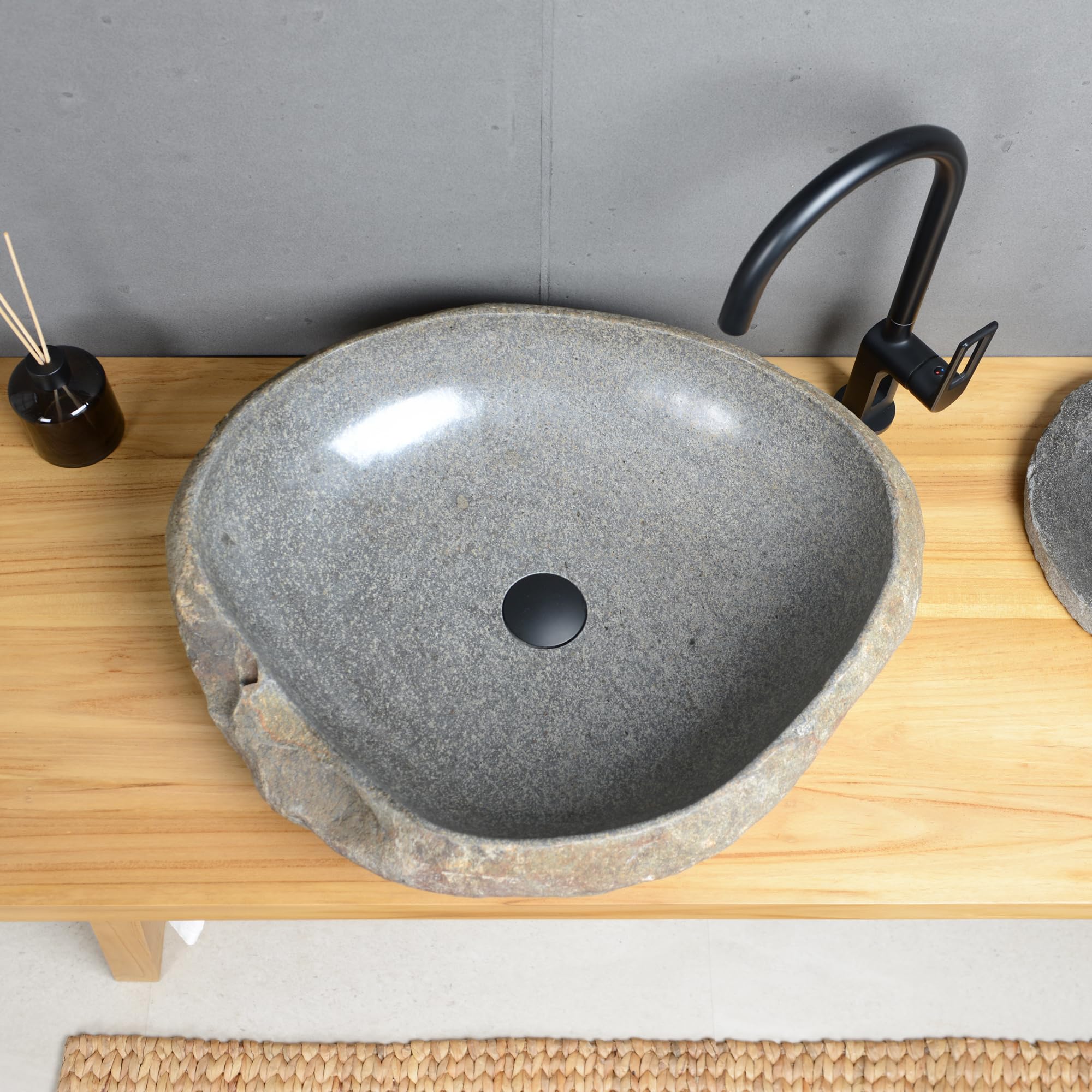 Stein Waschbecken Aufsatzwaschbecken aus Naturstein 60 cm Granitwaschbecken Flussstein Wohnfreuden