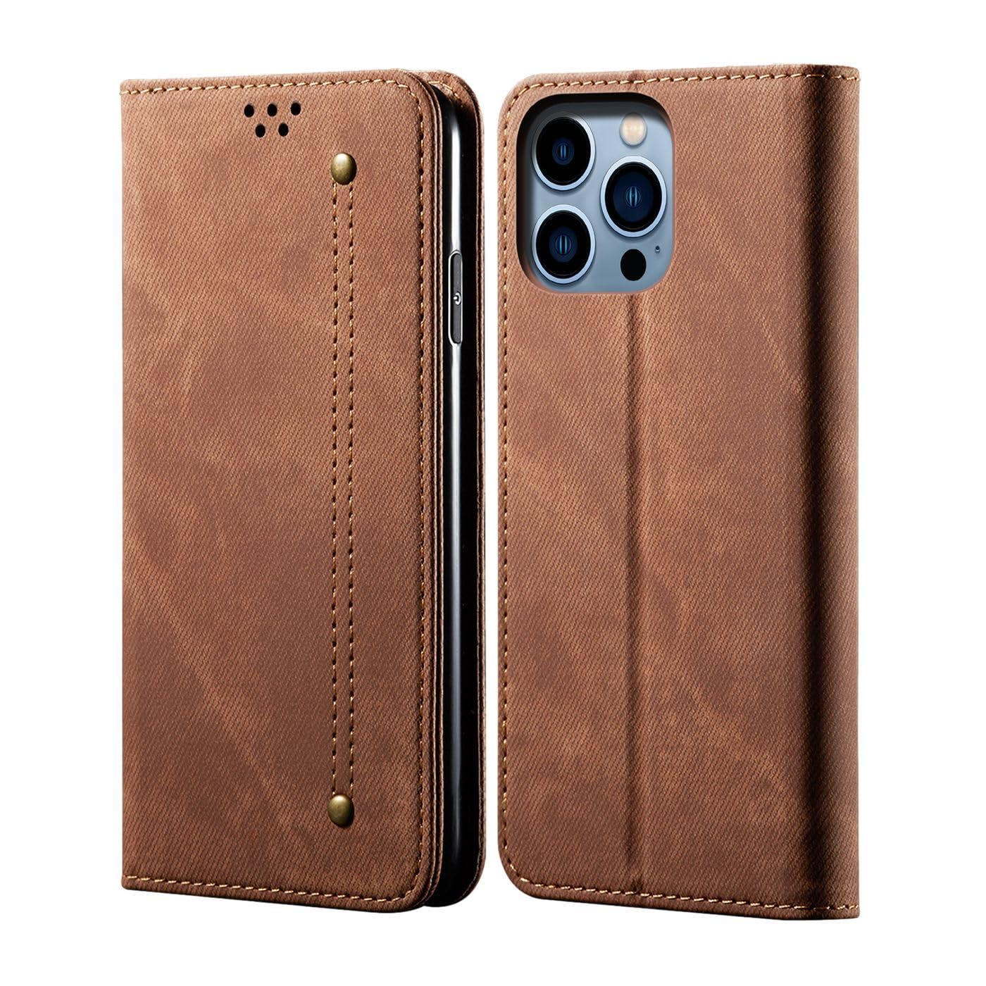 Cubix® Denim Flip Cover for Apple iPhone 16 Pro Case Luxury Slim Wallet Folio Case Magnetic Closure Cover (Brown) (B0DFX3N57P) Amazon Price History, Amazon Price Tracker