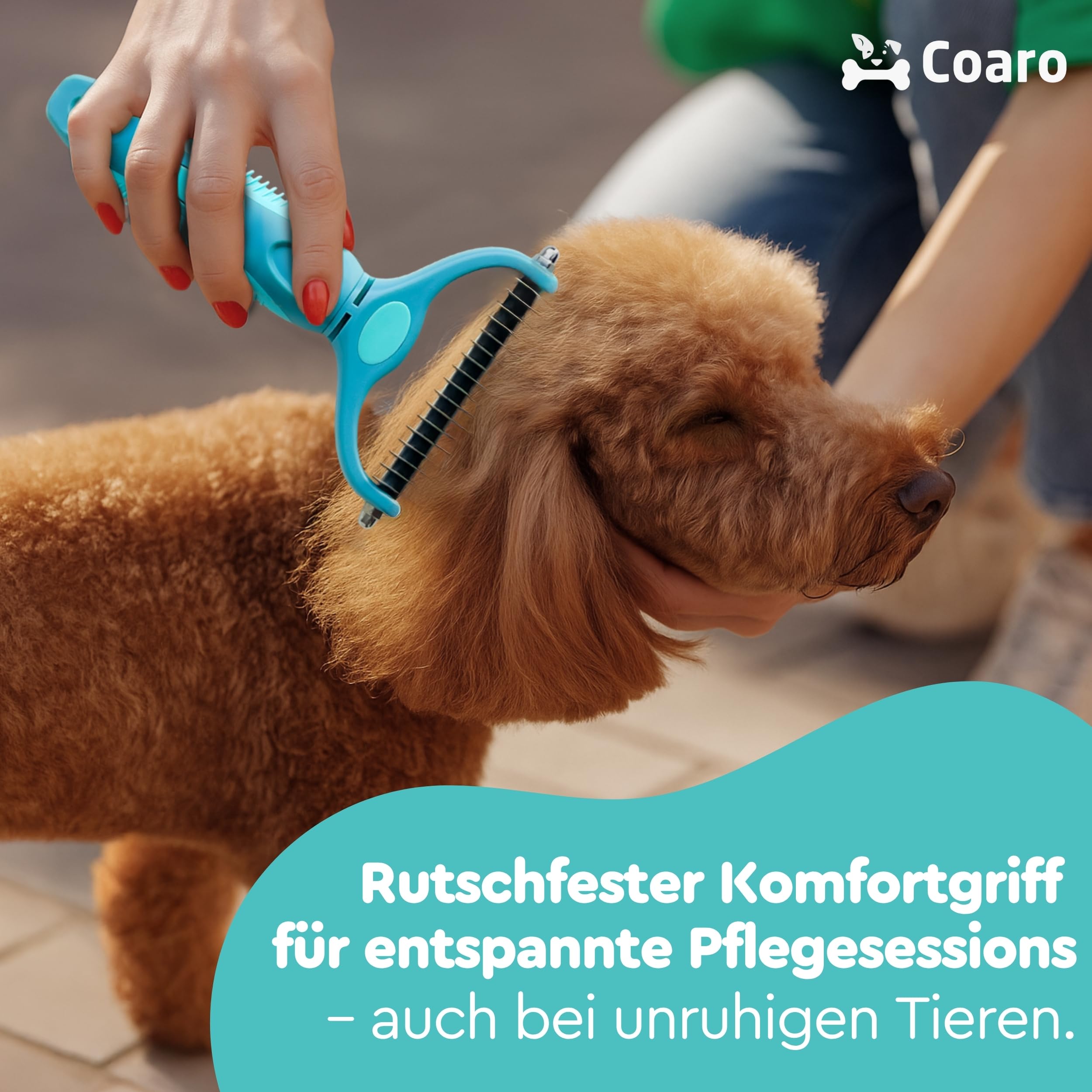 Unterwollbürste für Hunde und Katzen mit beidseitig geschliffenen Klingen für mühelose Fellpflege – rutschfester Komfortgriff für sicheren Halt – professionelle Fellbürste gegen lose Unterwolle
