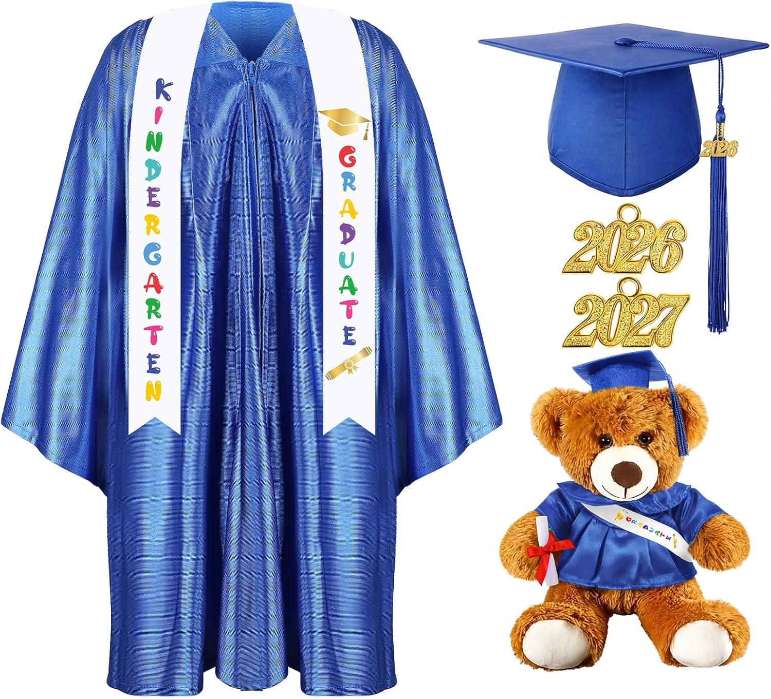 Sintuff 7 Pcs Kindergarten Graduation Gown Cap 2026 Preschool Graduation Accessories Stole Tassel Sash Charm Bear Gifts