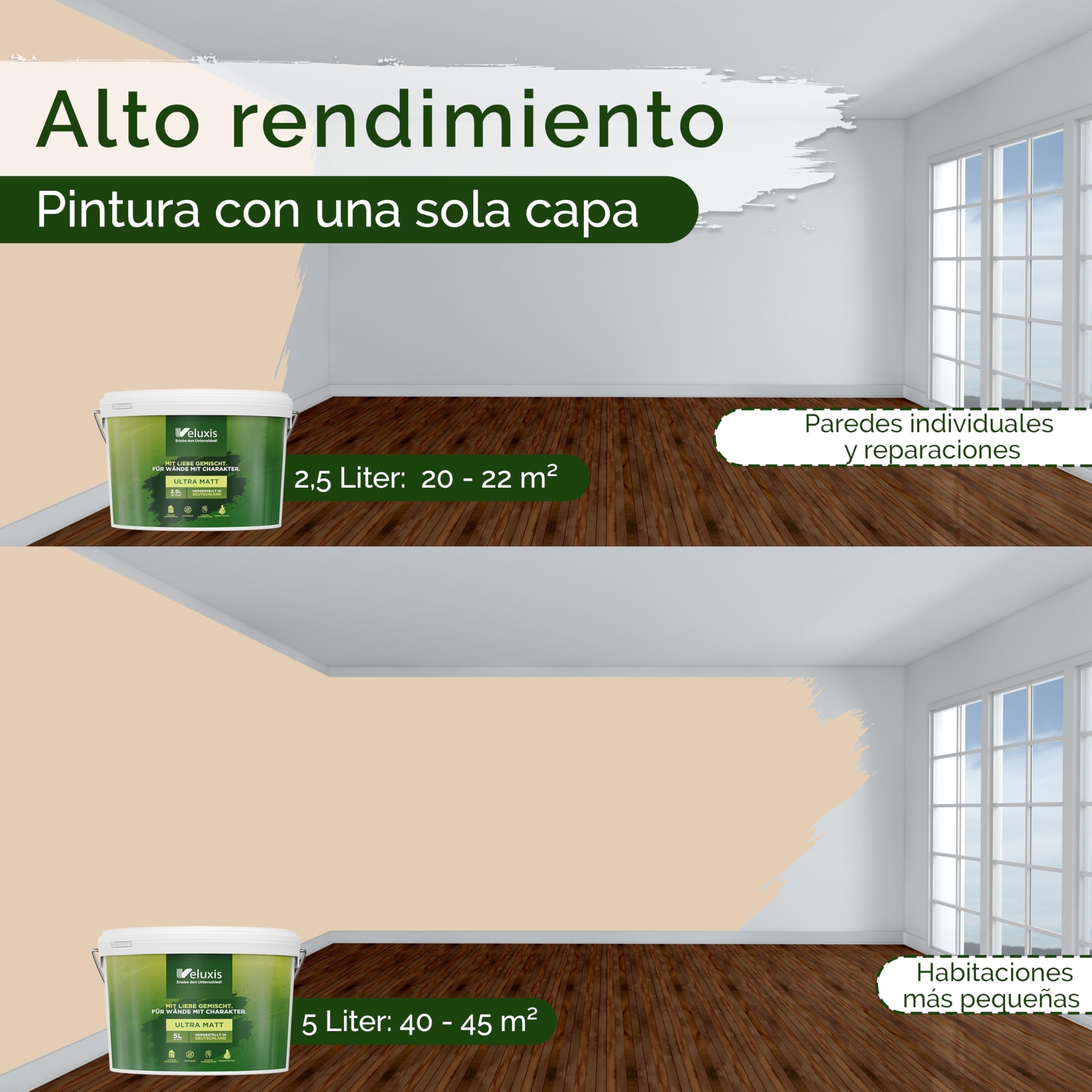 Pintura de pared beige para interiores - 5 litros y opacidad clase 1, sin vetas, antigoteo, ecológica y sin COV (Humble Hummus)