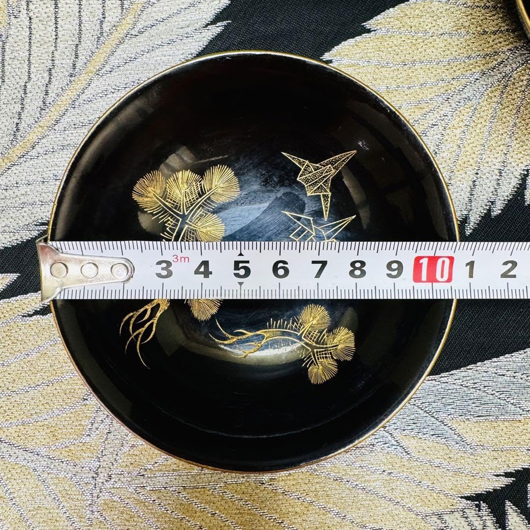 Amazon.co.jp: 漆器 輪島塗 沈金松鶴 金蒔絵 木製 皿 小鉢 10客 骨董 